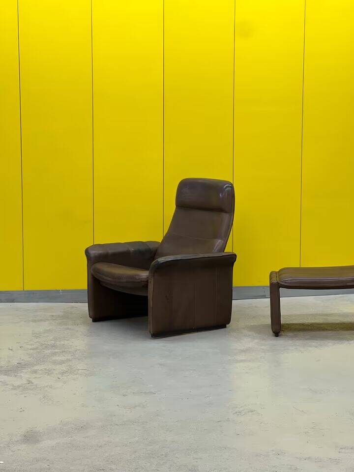 Vintage brown leather ds 50 by de sede, 1960s-1970s + stool