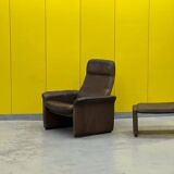 Vintage brown leather ds 50 by de sede, 1960s-1970s + stool
