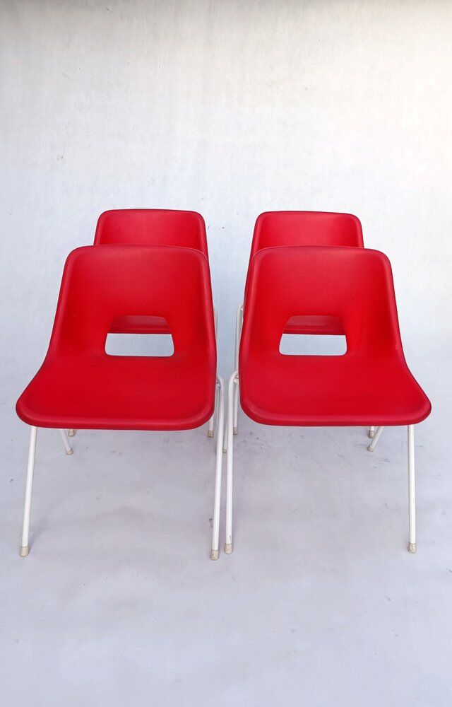 Danish plastic red chairs by Niels Gammelgaard for Ikea, 1984, set of 4