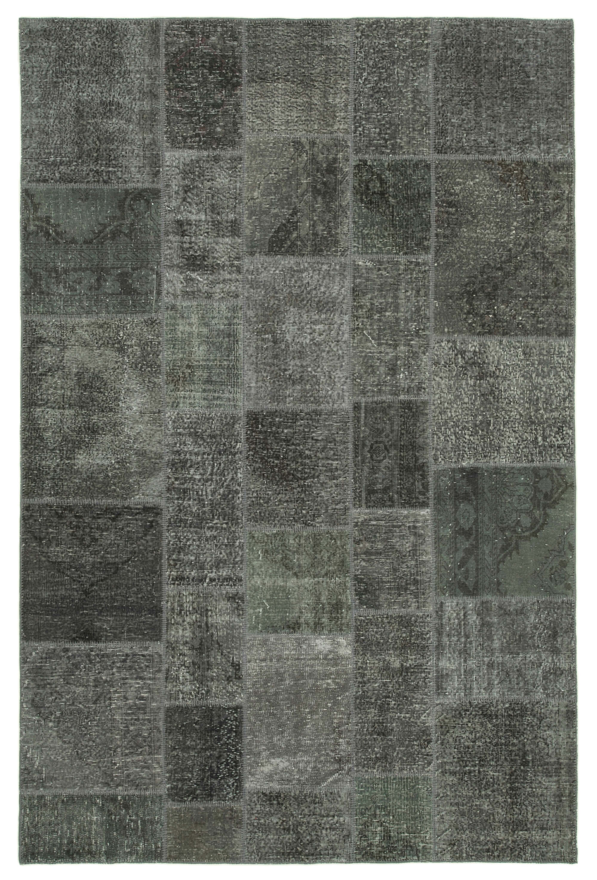 Hand-knotted oriental vintage 200 cm x 300 cm grey patchwork rug