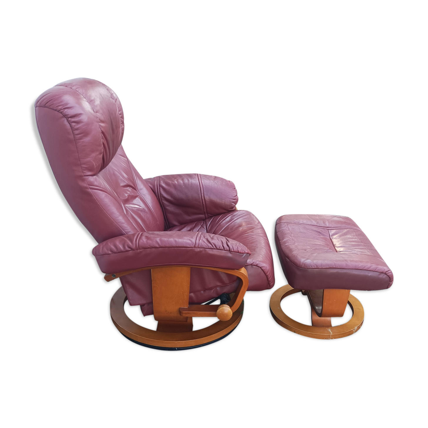 Old armchair on vintage leather foot + foot rest