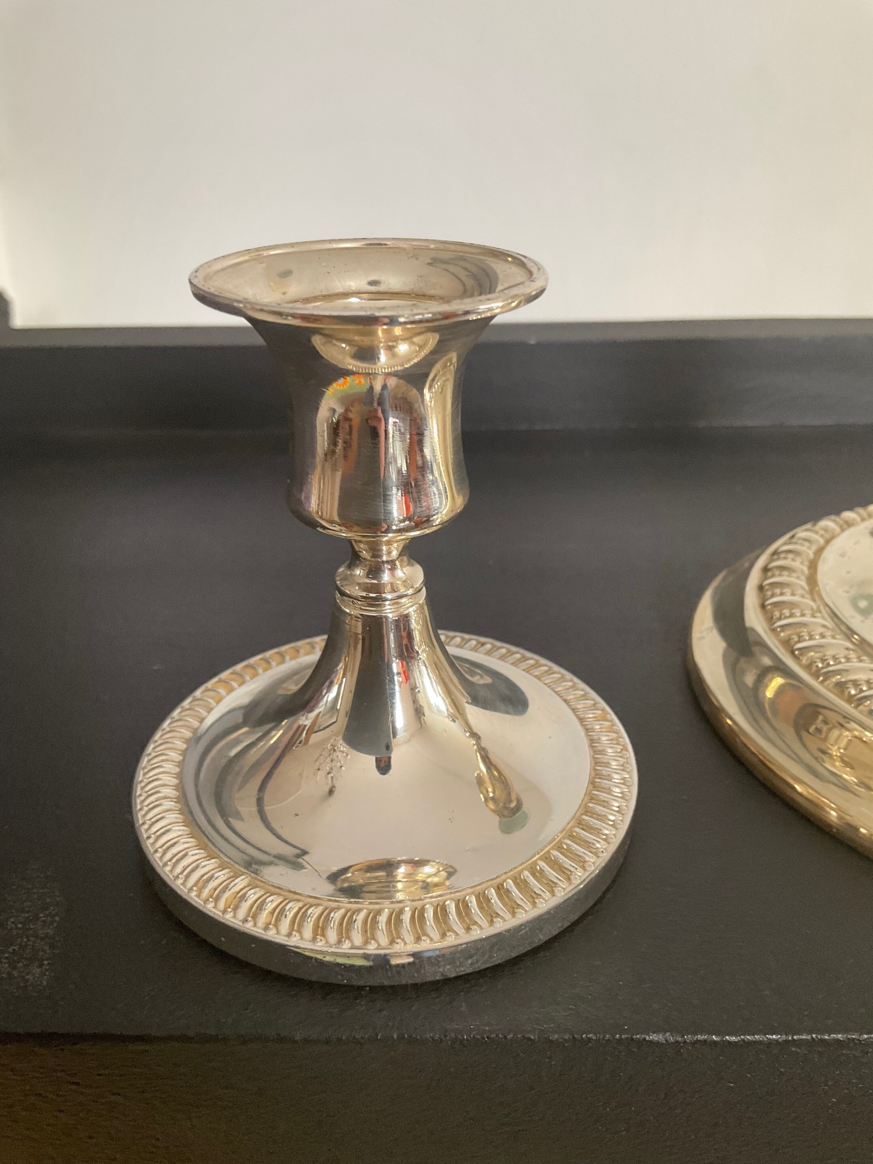 Series of 3 vintage candle holders in silver metal 70s