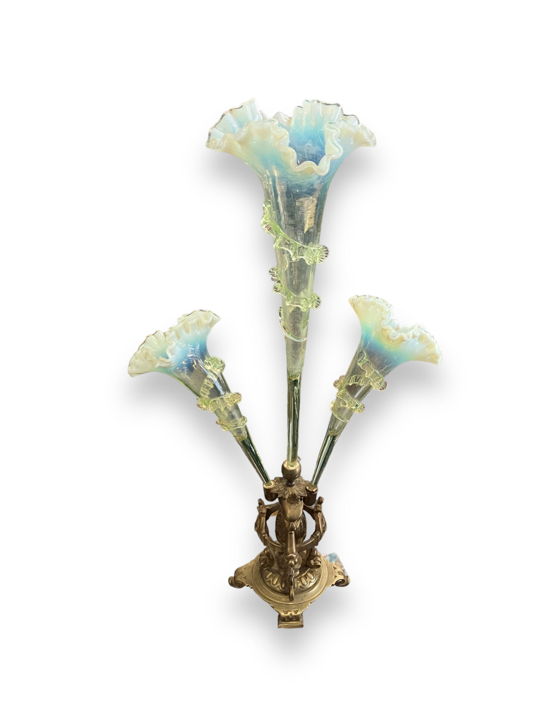 Tulip tree centerpiece in opalescent glass and bronze nineteenth