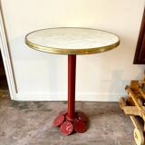 Bistro table in burgundy metal and beige melamine