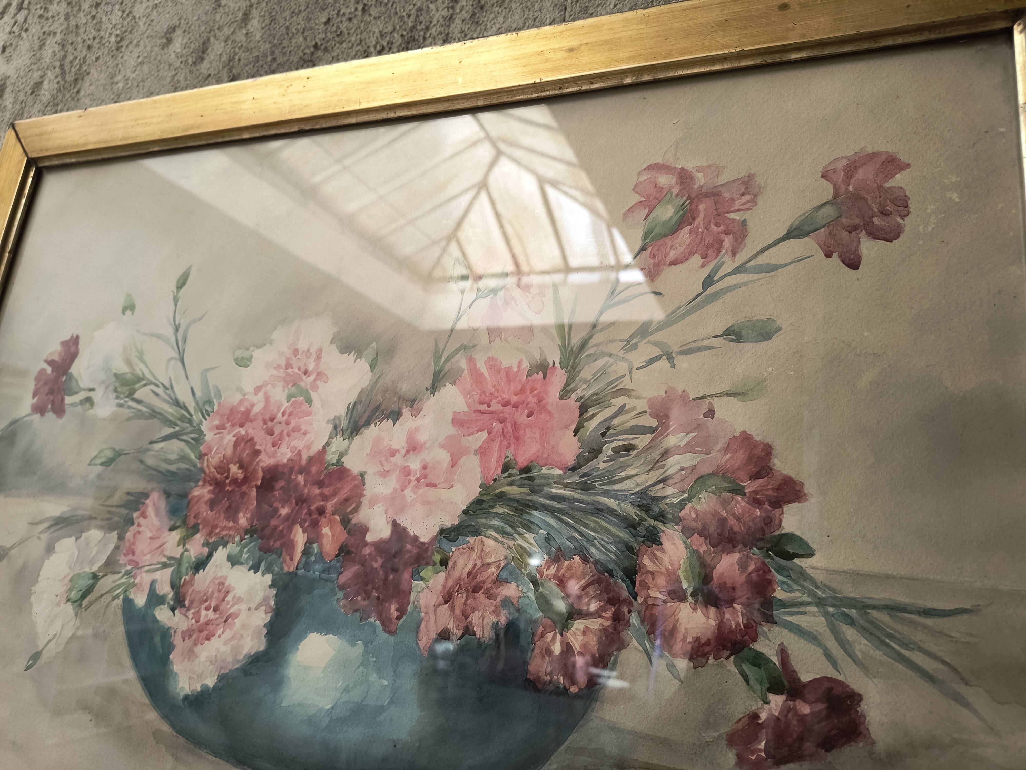 Watercolour signed MARTHE ROBLOT in a gold leaf frame