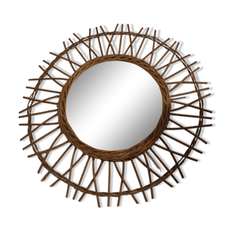 Rattan witch mirror, curved glass, 1960s