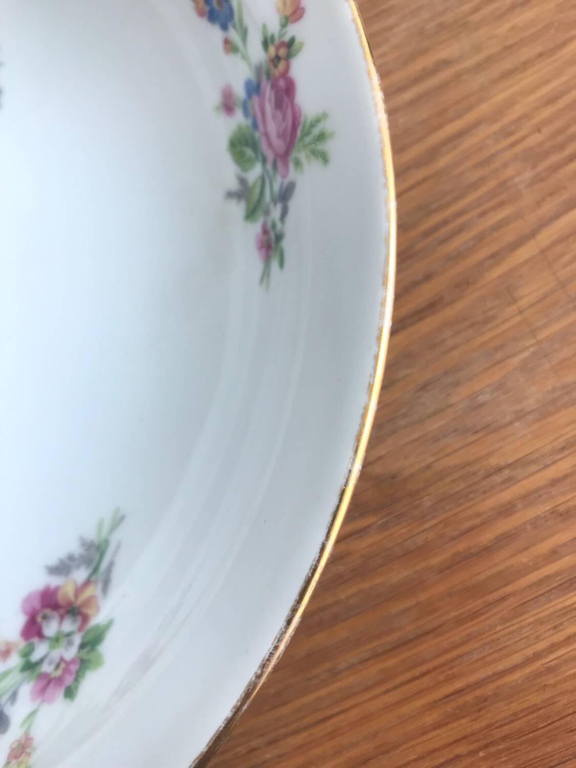 Round Hollow Dish in Limoges Porcelain Signed PCL Fleur