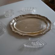 Plat serviteur apéritif métal argenté poinçon HKE et verre