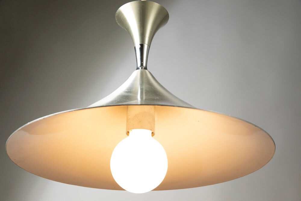 Scandinavian suspension lamp in brushed aluminum