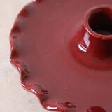 Burgundy ceramic candle holder with serrated plate