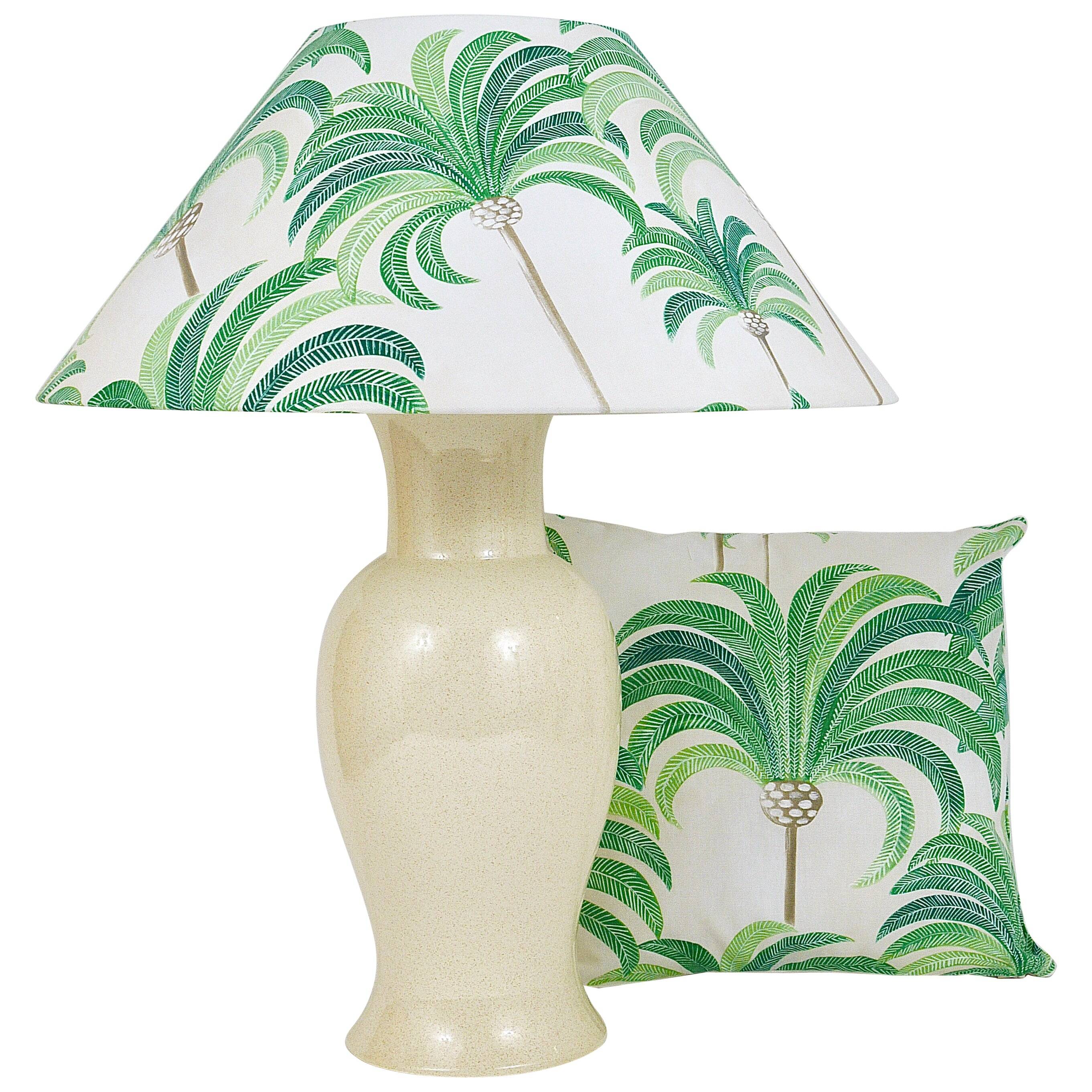 Pair of Tommaso Barbi Riviera palm tree table lamps from the 1970s with matching cushions.