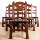 Set of 6 large Brutalist chairs in solid oak from the 1950s.