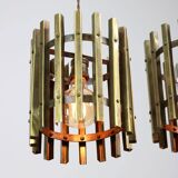 Vintage Italian Brass Cage Pendant Lamp, 70s