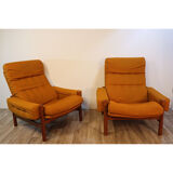 Pair of Scandinavian armchairs in teak and fabric 1960