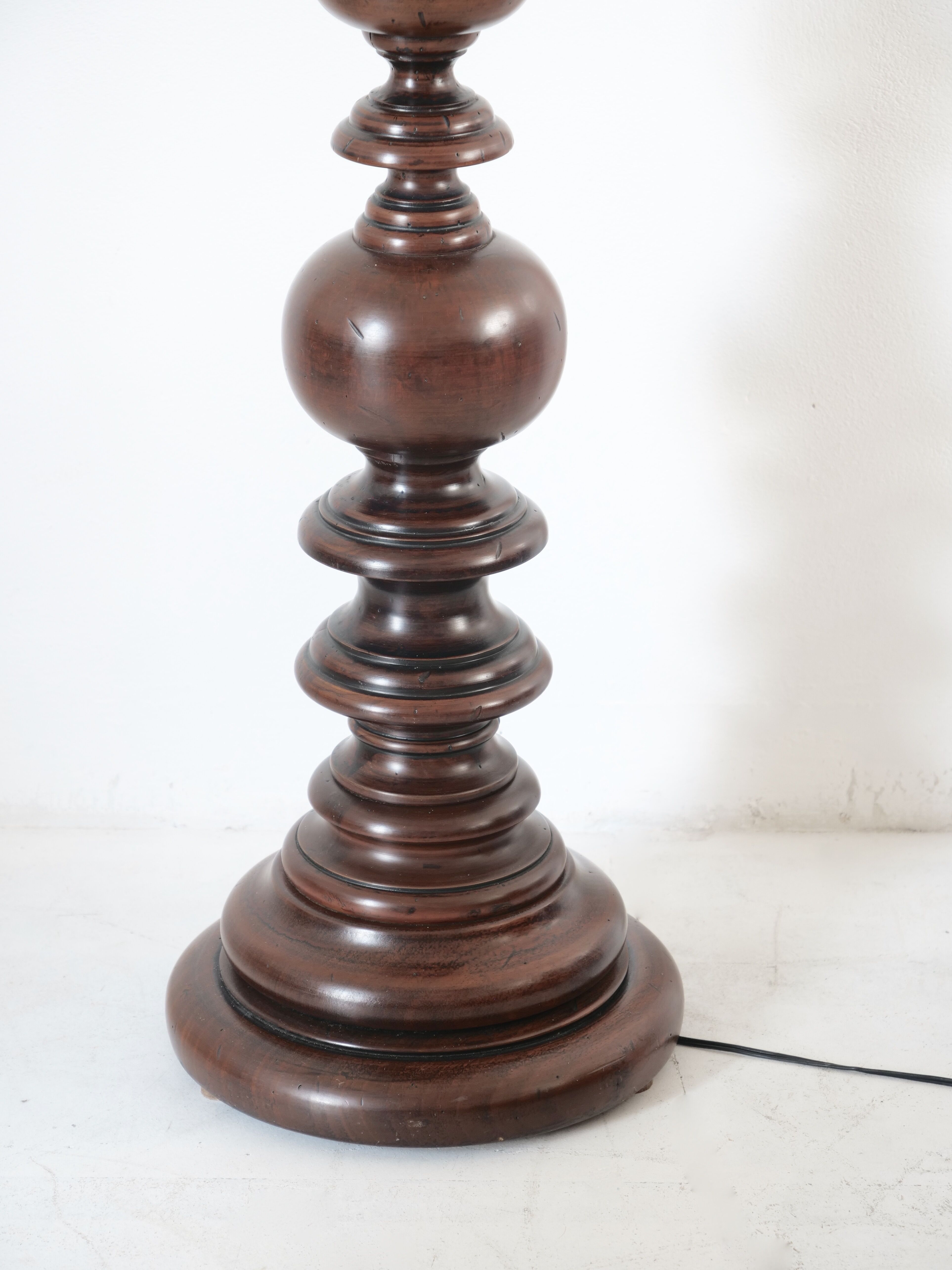 Turned wooden floor lamp