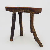 Old Brutalist tripod coffee table with 2 stools
