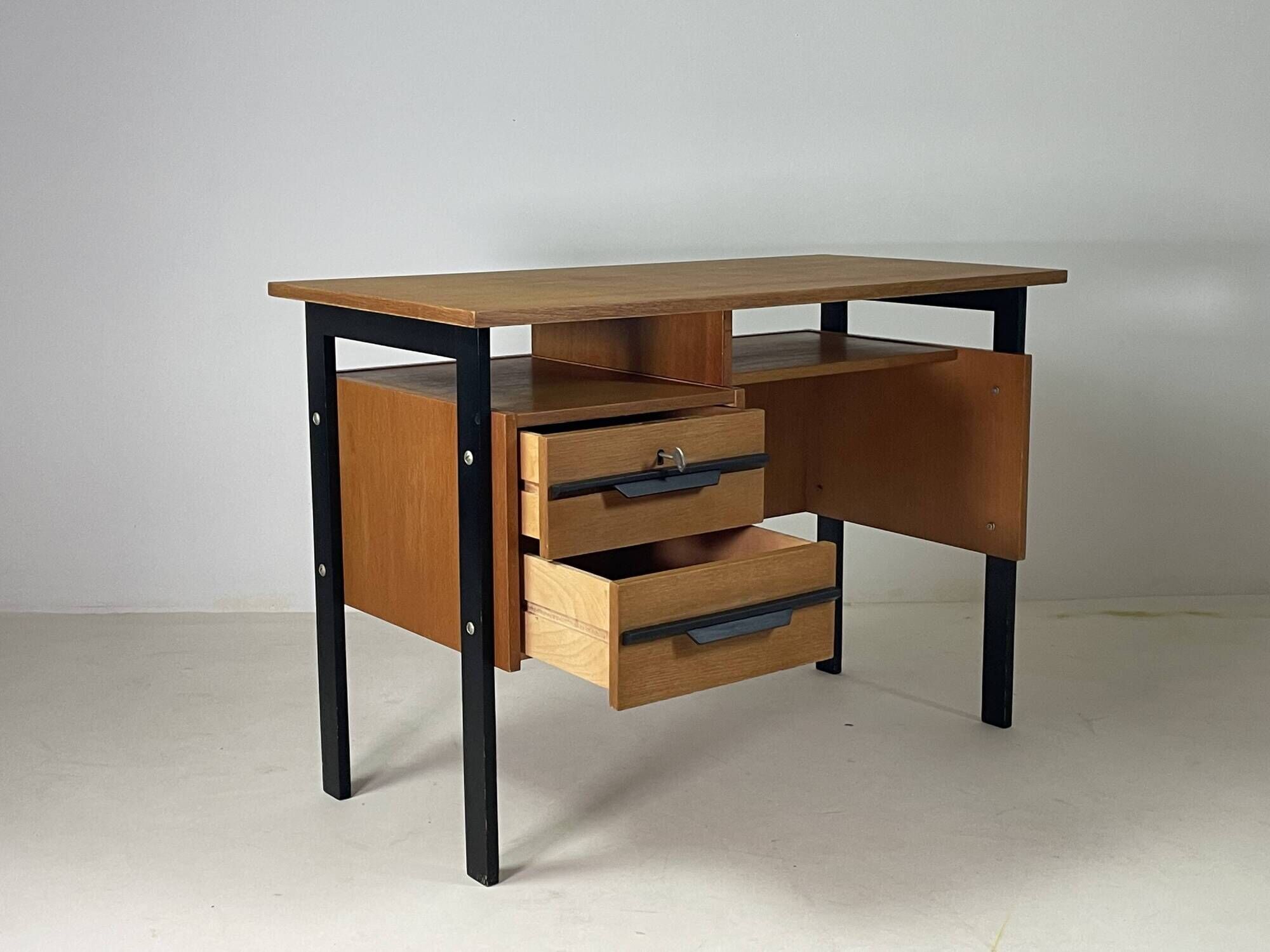 Vintage oak and black wood desk from the 60s