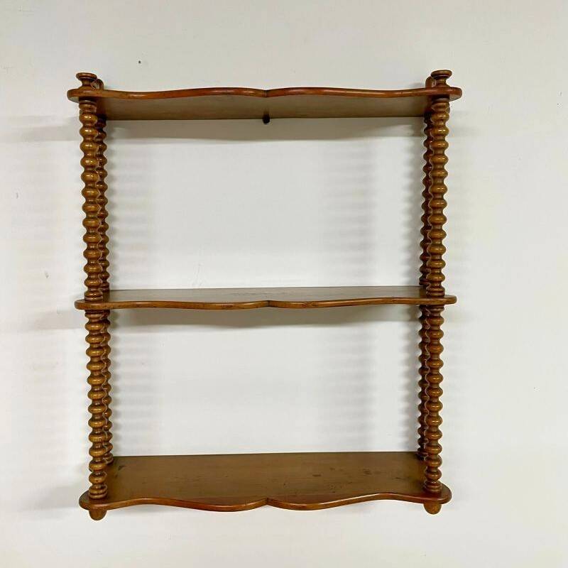 Vintage turned wood wall shelf with 3 levels.