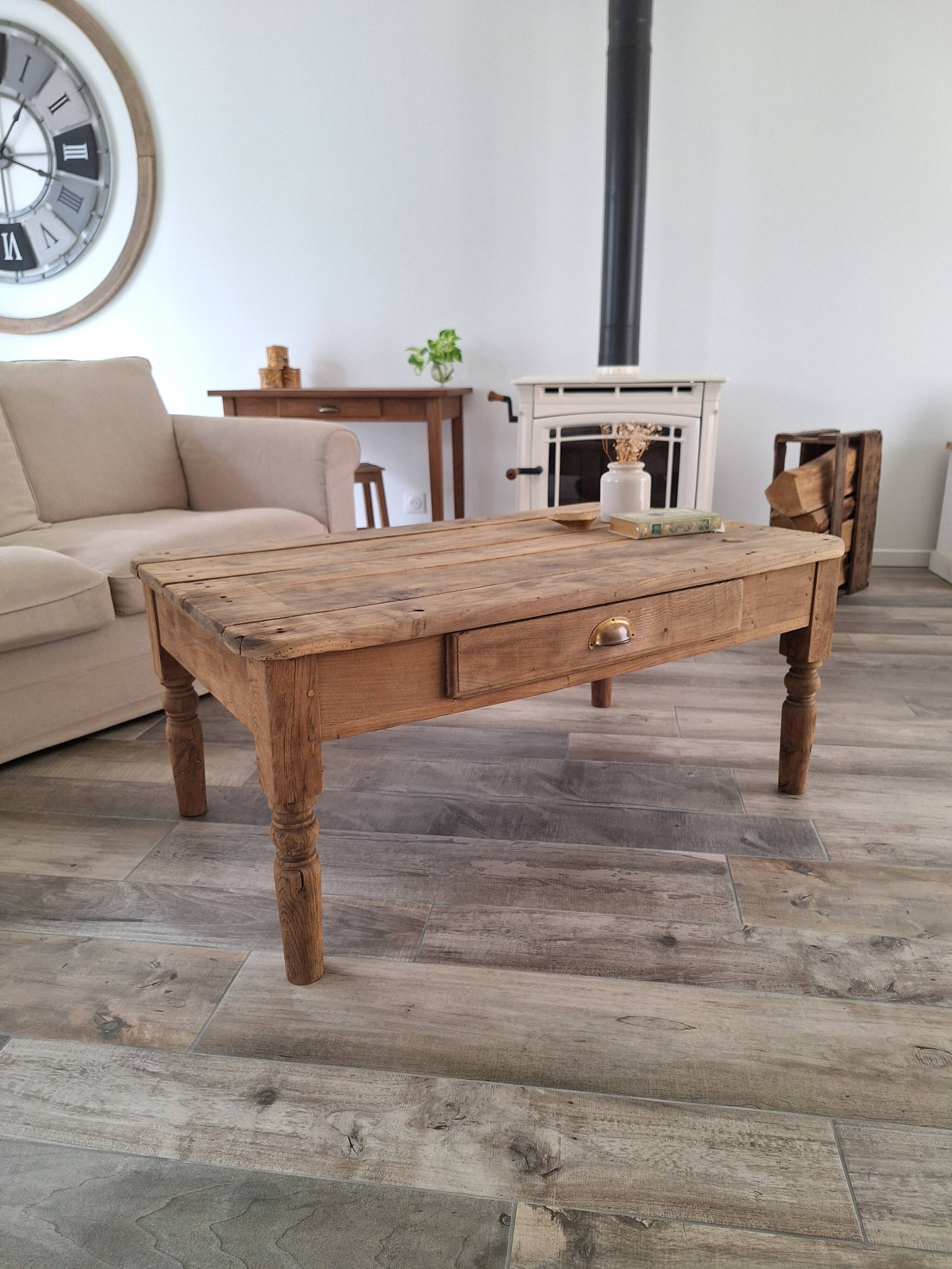 Table basse de ferme style campagne en chêne