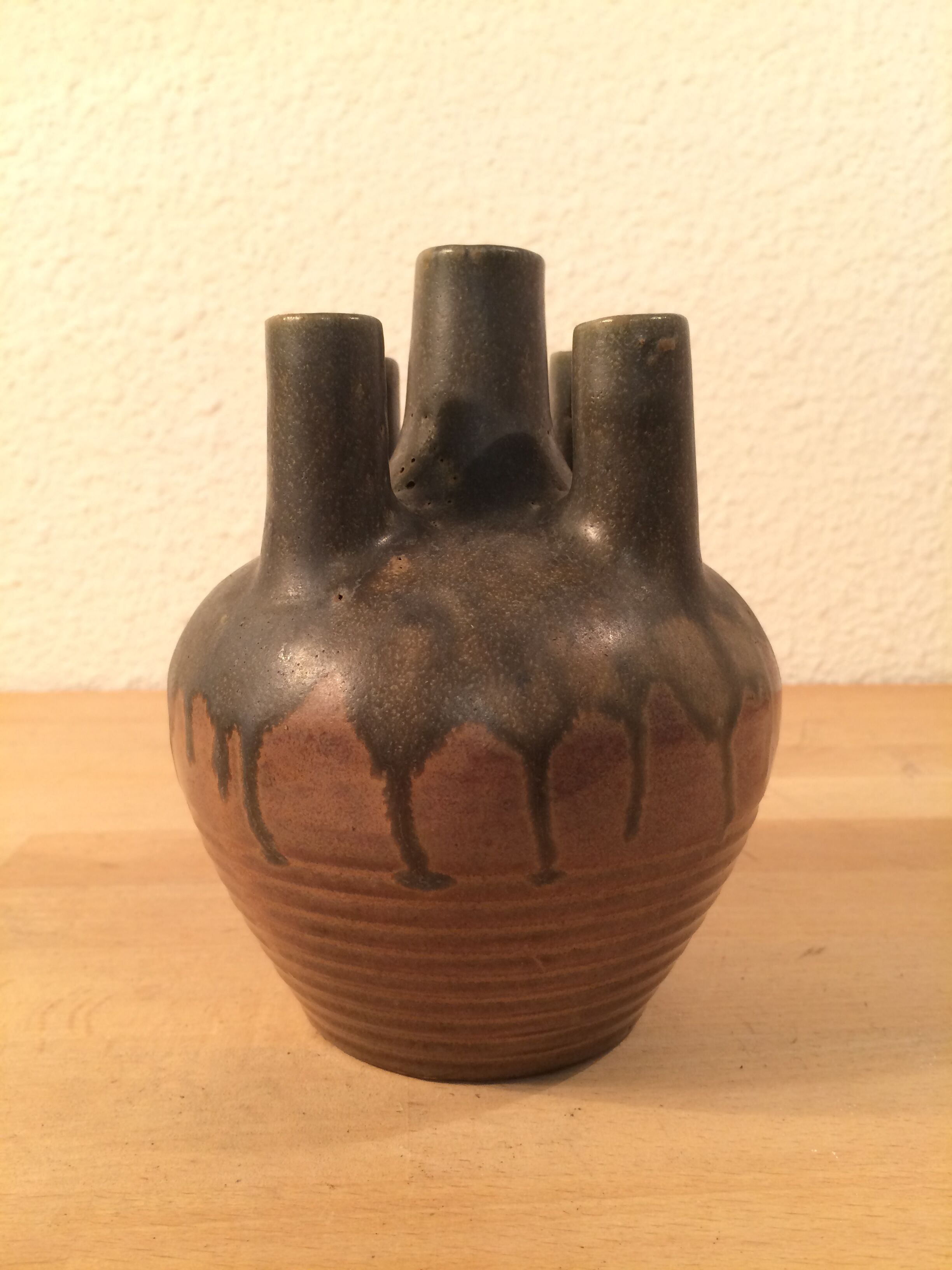 Vase with 5 ceramic necks 50s blue