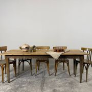 Old farmhouse table with tapered legs, late 19th to early 20th century.