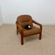 Vintage leather and wood armchair – 1970s