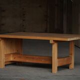 Modern Danish brutalist extendable dining table in pine, Tage Poulsen, 1970s.