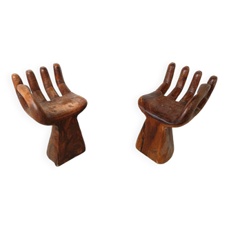 Pair of teak hand shaped chairs, 1970s