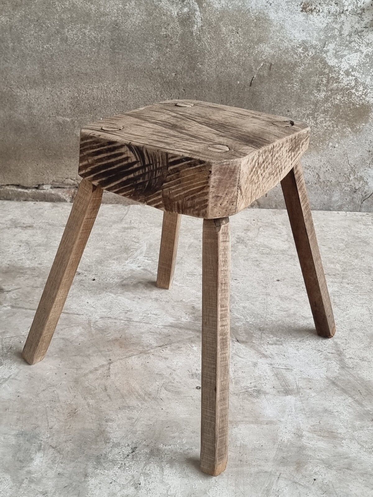 Antique stool rustic side table oak wood