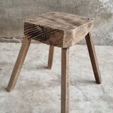 Antique stool rustic side table oak wood