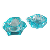 Lot de 2 cendriers assortis en verre turquoise