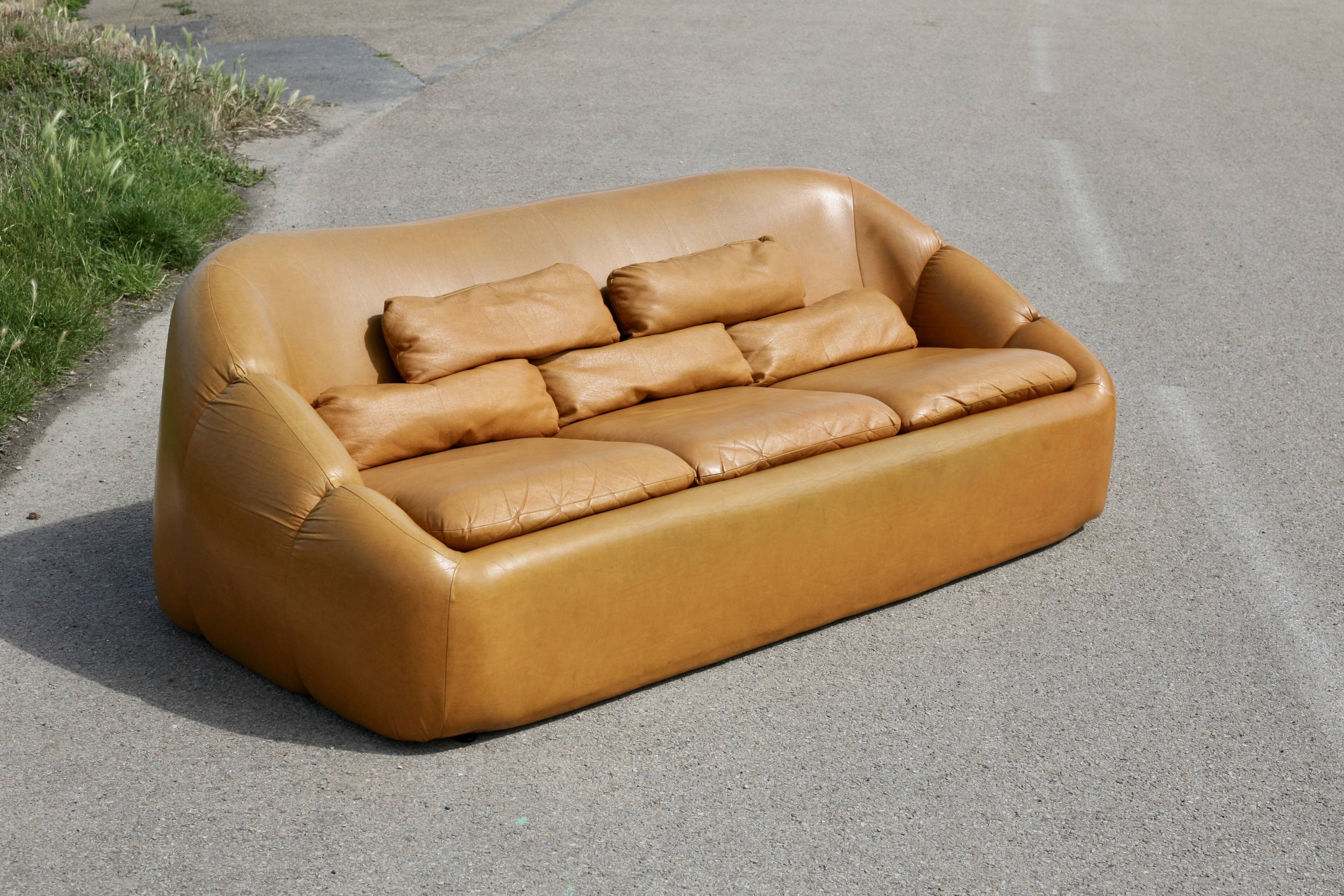 3-seater "space age" sofa, orange imitation leather, 1970s