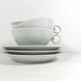 White porcelain and mint cups and saucers, half a cup