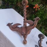 Antique lamp or candlestick, hand-carved, turned wood, Renaissance style
