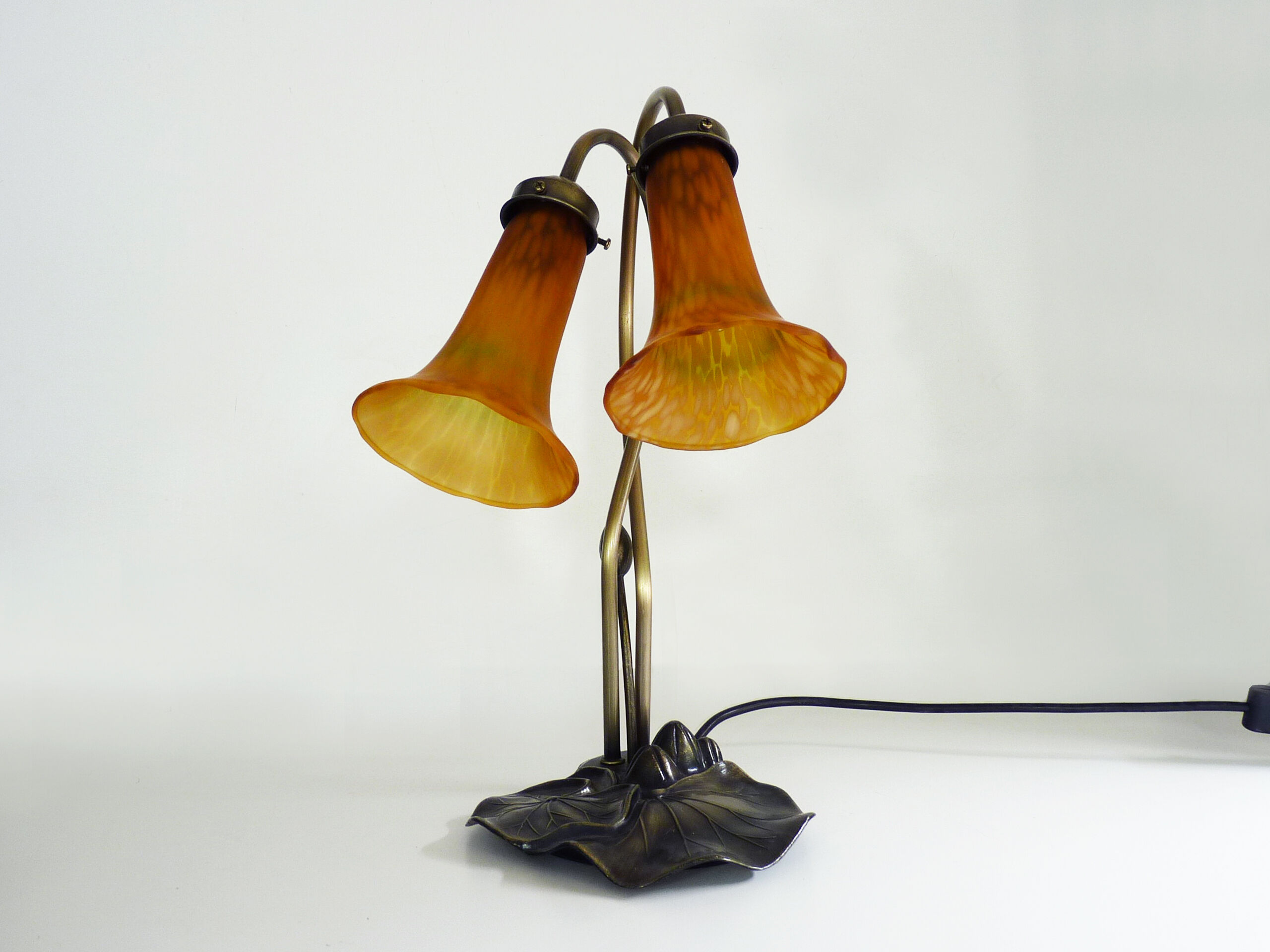 Two-branched lamp with orange tulips, art deco style