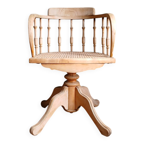 Fauteuil de bureau américain ''capitaine'' en chêne & cannage, vers 1900