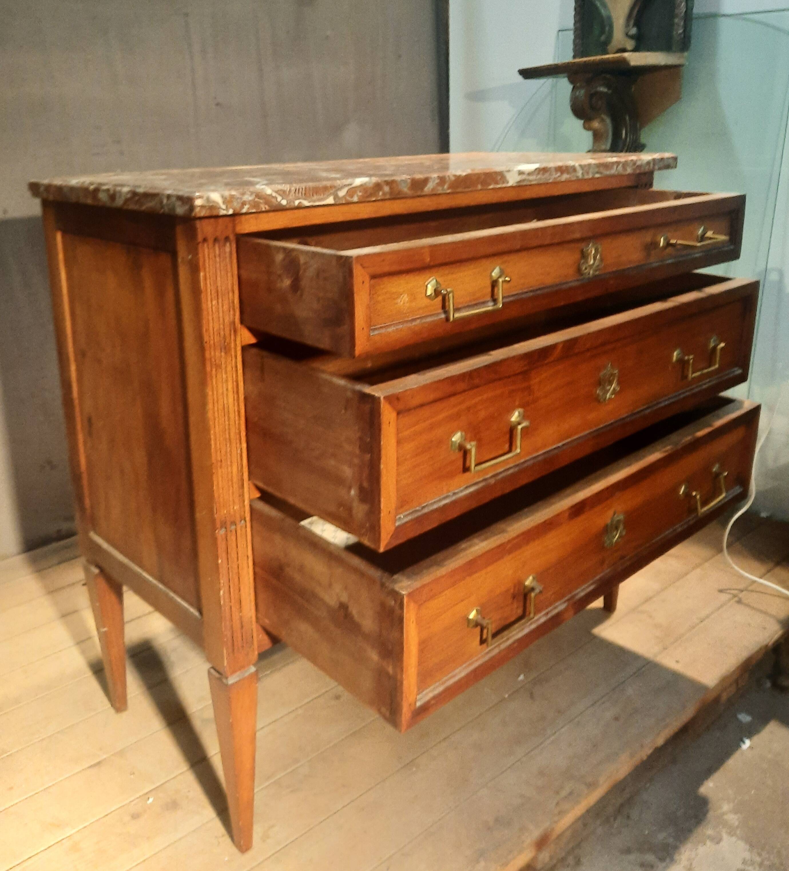 Louis XVI style chest of drawers with marble top