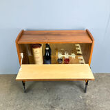 Rolling bar cabinet with interior mirrors, walnut, 60s, vintage