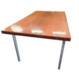 Vintage wooden dining table with chrome frame.