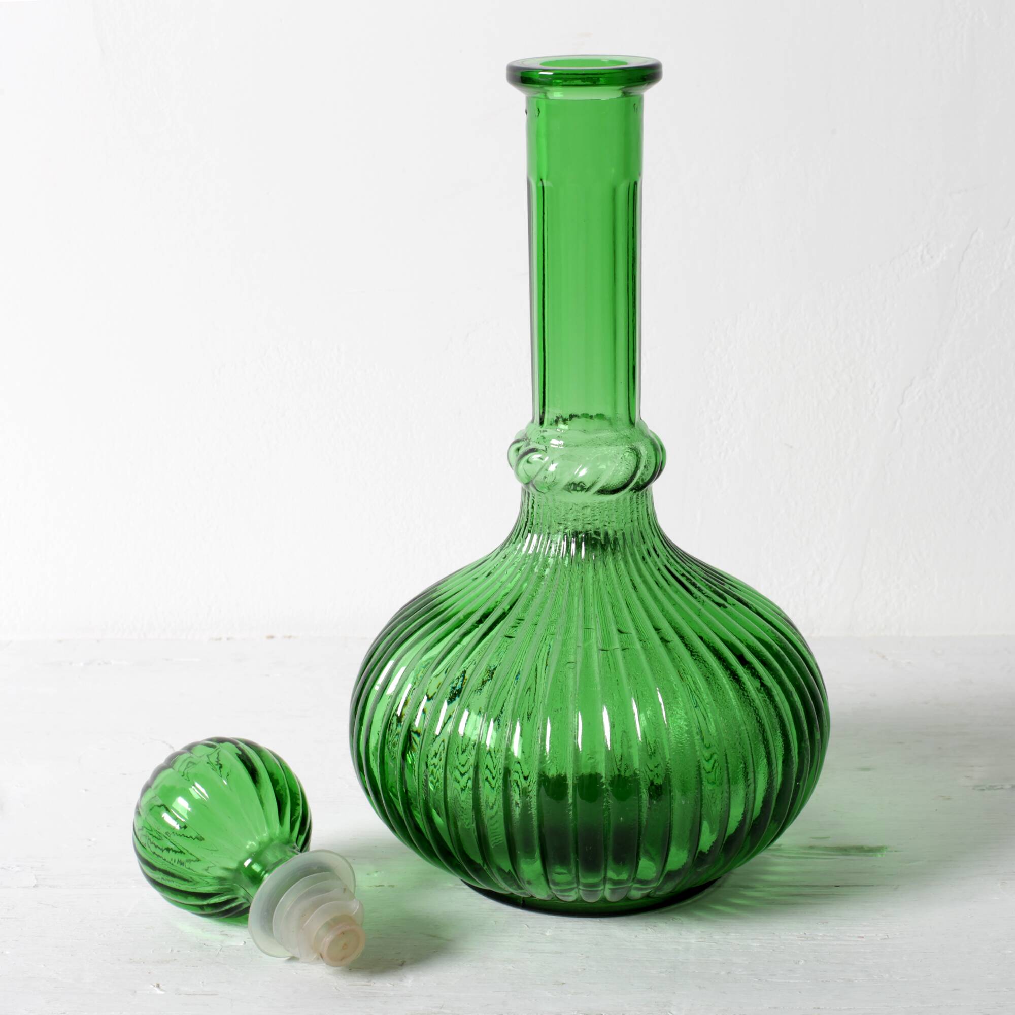 Vintage Emerald Green Glass Decanter / Rare Bottle with Stopper / Empoli