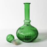 Vintage Emerald Green Glass Decanter / Rare Bottle with Stopper / Empoli