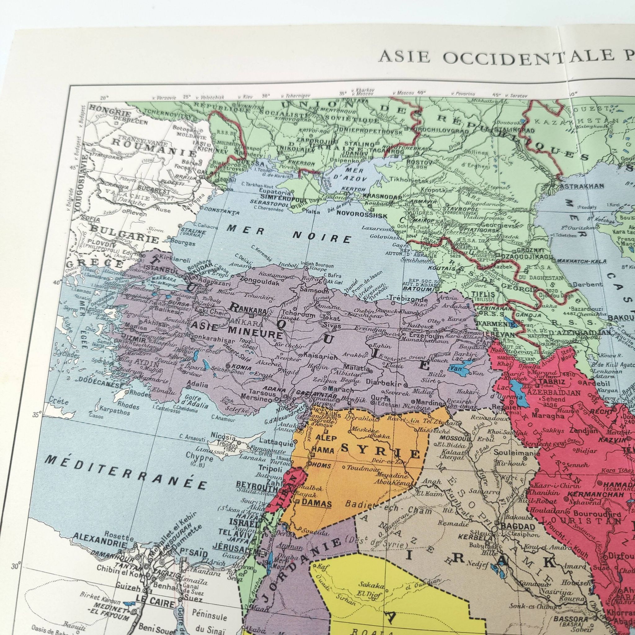 Vintage map of Western Asia 43x43cm from 1950
