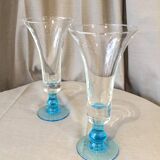 Paires de vases soliflores transparent pied bleu