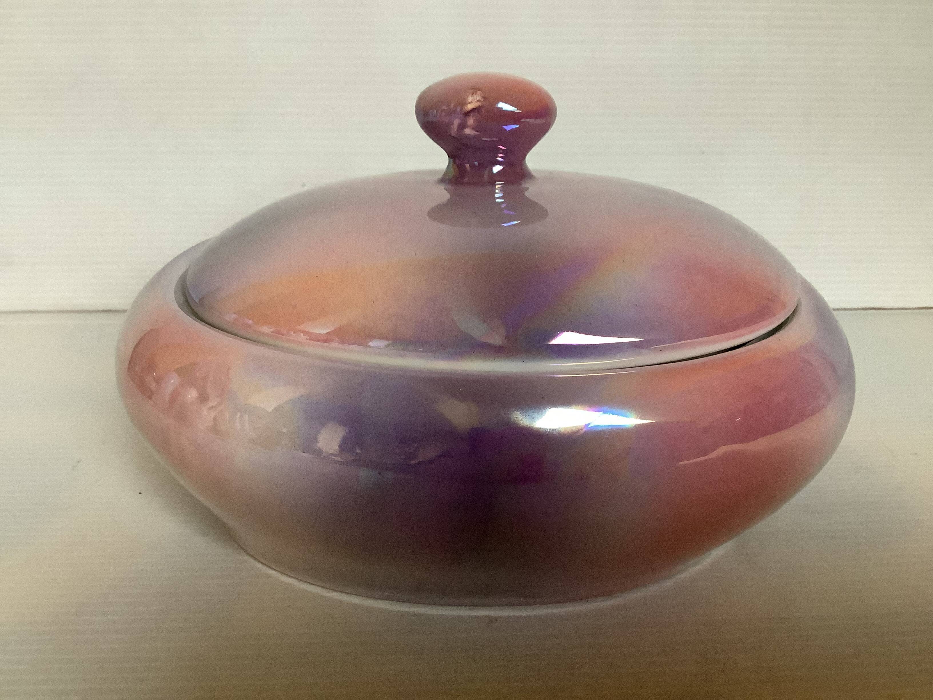 Oval box pink purple pearl iridescent 70s