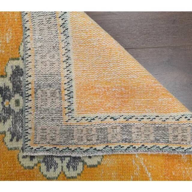 Vintage Turkish Oushak handmade wool cotton orange runner rug 74x350