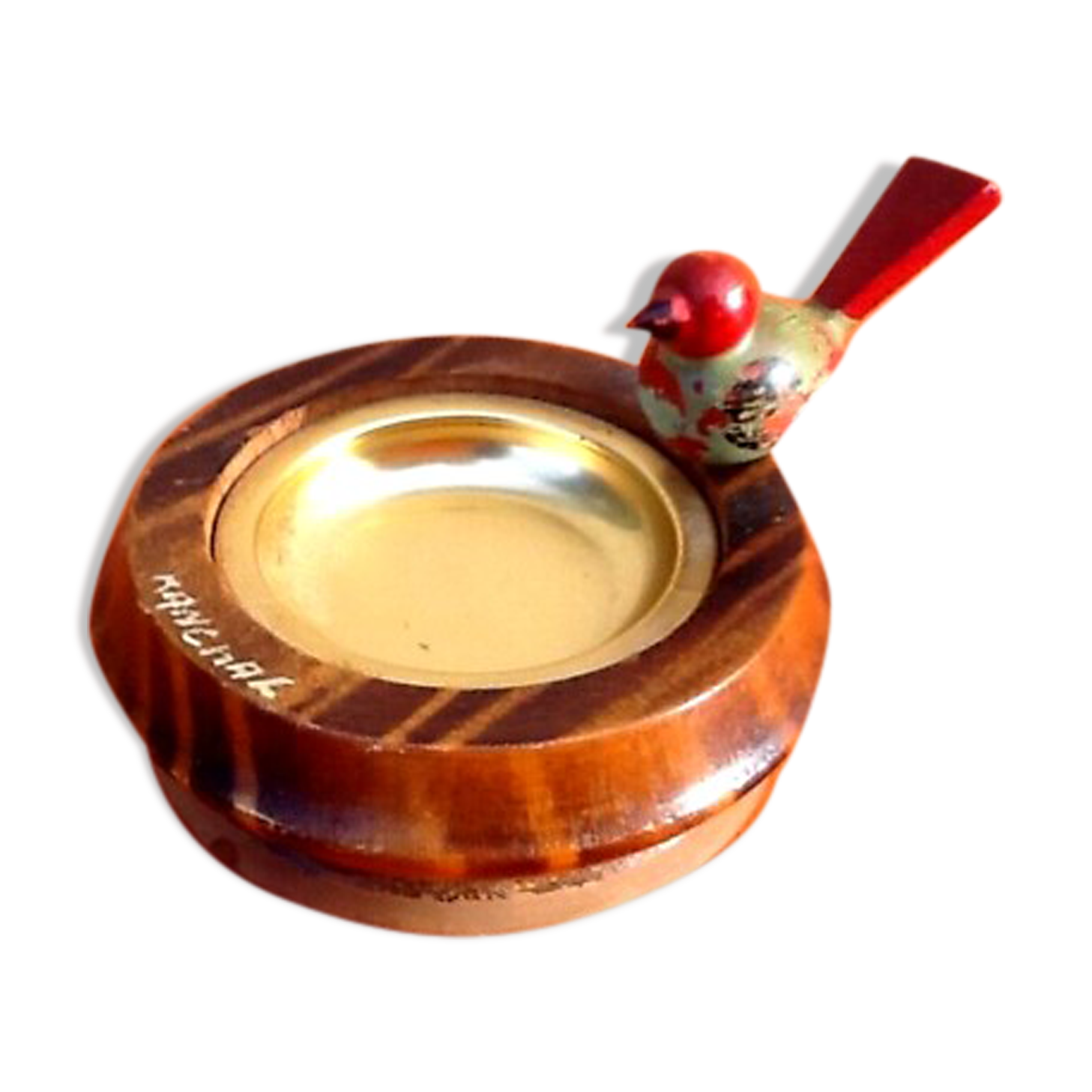 1950s hand ashtray turned wood bird décor