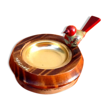 1950s hand ashtray turned wood bird décor