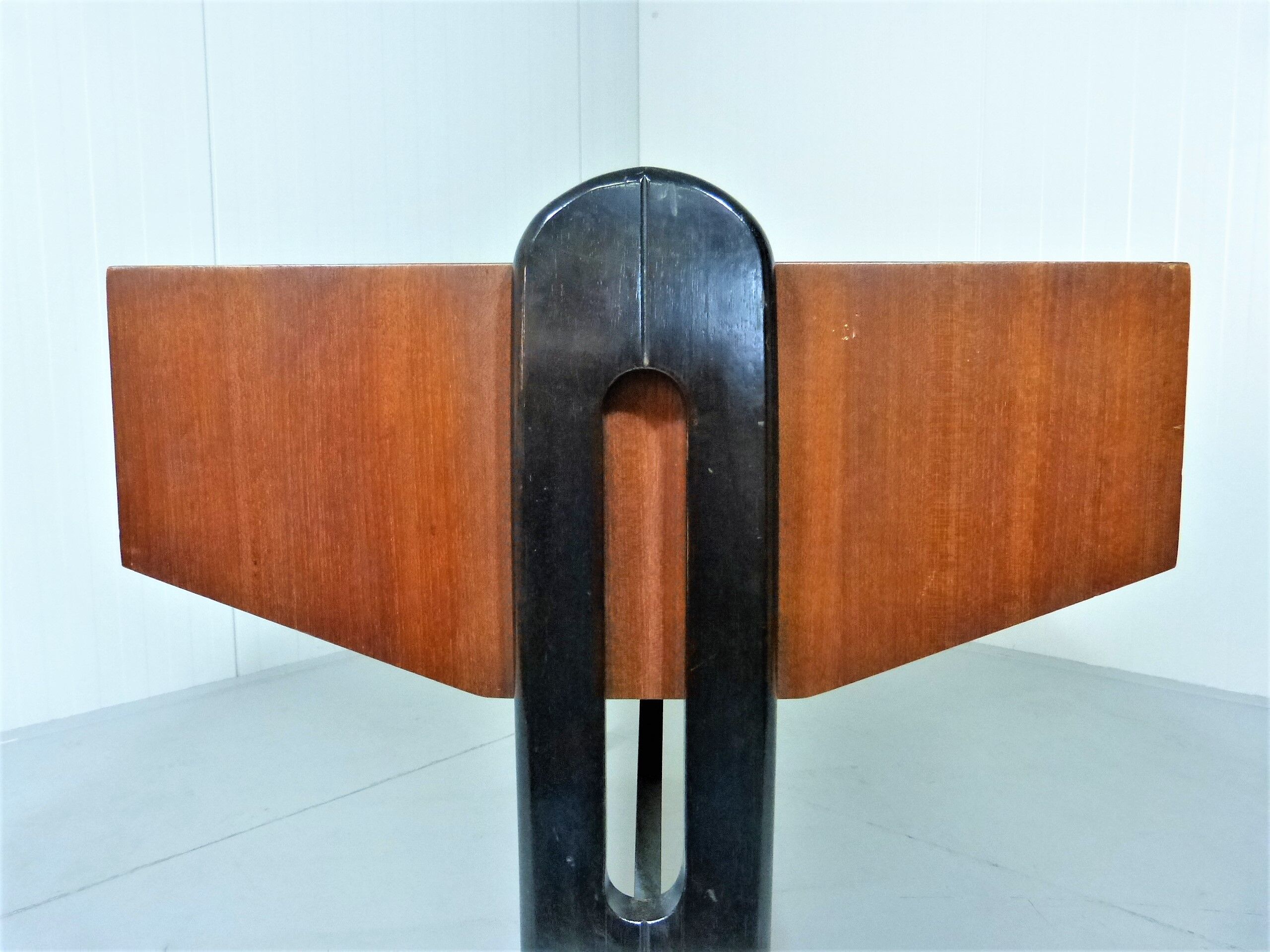 Vintage teak desk with black scissor legs 1960's