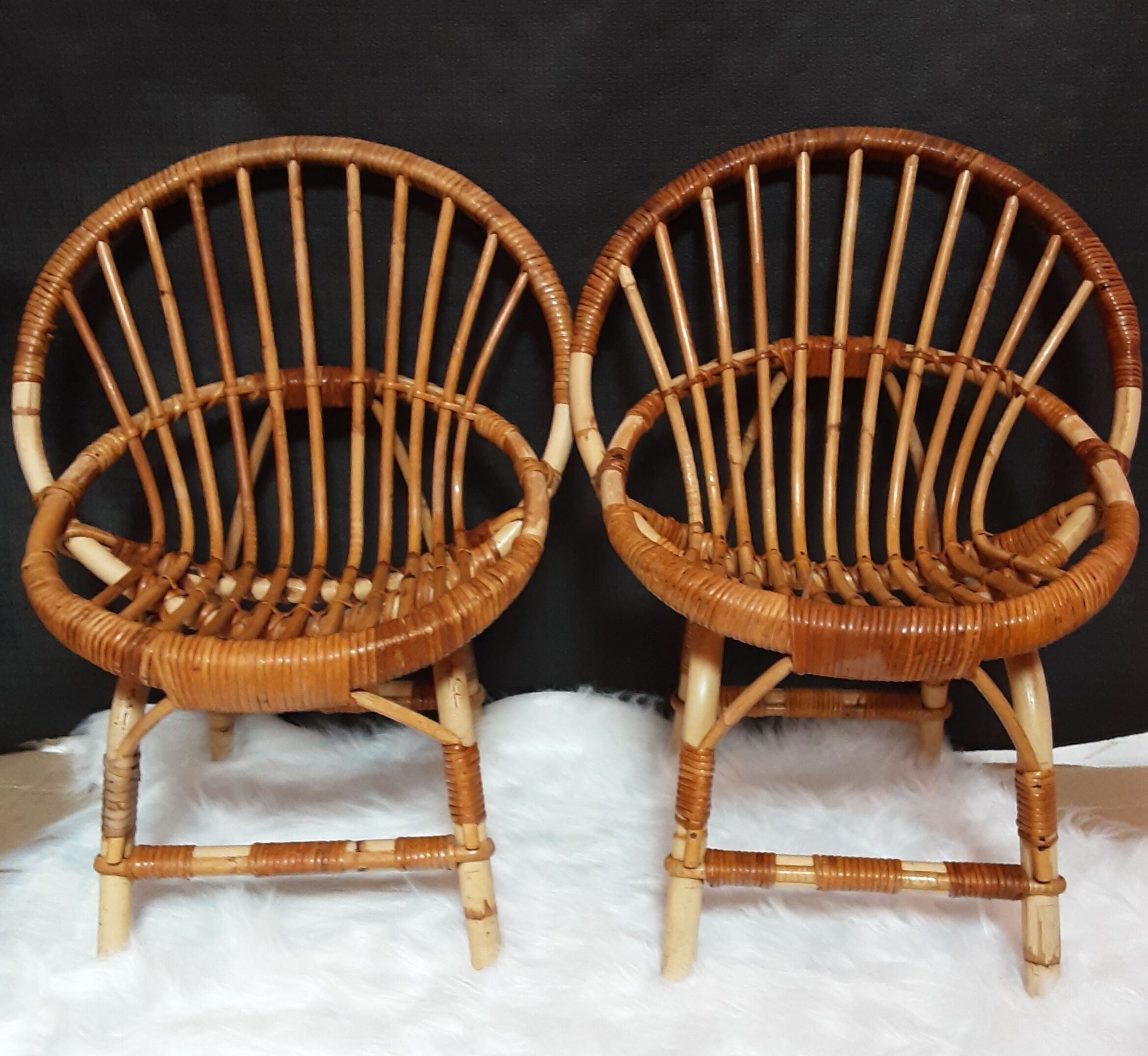 Fauteuil enfant en rotin vintage