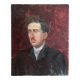 Peinture ancienne huile sur carton portrait homme en costume sombre